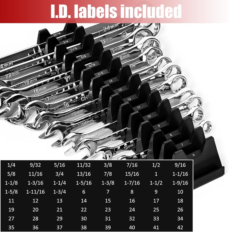 Monliful 84 pcs Magnetic Modular Wrench Organizer Wrench Holder - Wrenchs Tool Organizers for Tool Drawer Storage, Wrenchs Rack with Metric SAE Labels, Tool Storage Set Holder Festival Mechanics pcs - Image 4